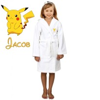 Yellow Squirrel Cartoon Design & Custom Name Embroidery on Kids Hooded Bathrobe